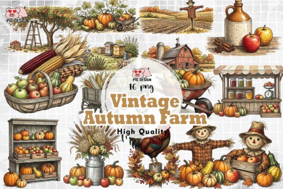 Download Vintage Autumn Farm Clipart PNG - Autumn Collection