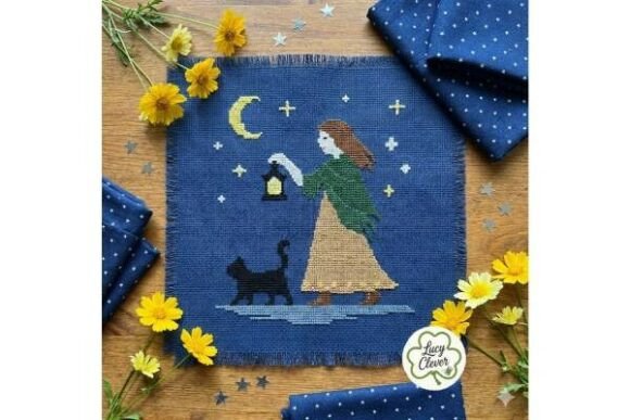 Download Night Girl and Cat Cross Stitch Pattern - Premium Resources