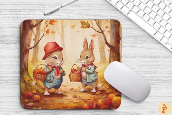 Download Cute Rabbits in Autumn Forest Mouse Pad - Autumn Collection