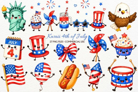 Download Kawaii 4th of July Nursery Clipart PNG - Premium Resources