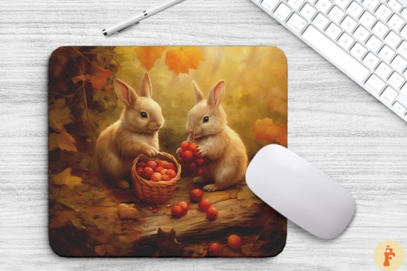 Download Cute Rabbits in Autumn Forest Mouse Pad - Autumn Collection