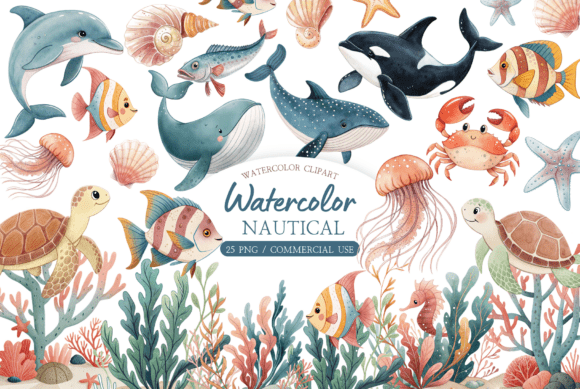 Download Watercolor Nautical Clipart Bundle - Nautical clipart Collection