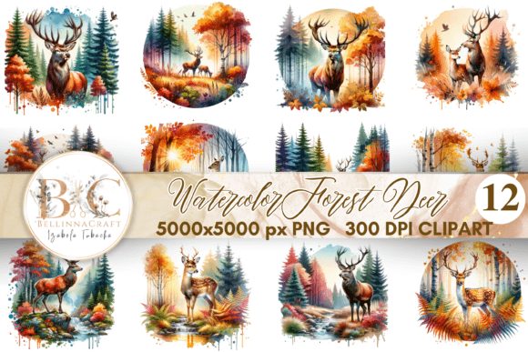 Download Watercolor Autumn Forest Deer Clipart - Autumn Collection