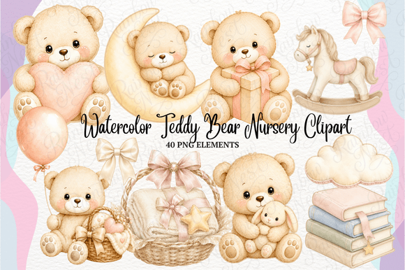 Download Watercolor Teddy Bear Nursery Clipart - Premium Resources