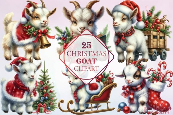 Download Watercolor Christmas Goat Clipart - Goat Collection