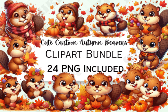 Download Cute Cartoon Autumn Beaver's Clipart - Autumn Collection