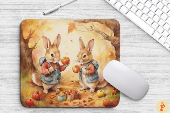 Download Cute Rabbits in Autumn Forest Mouse Pad - Autumn Collection