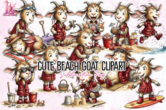 Download Cute Beach Goat Clipart PNG - Goat Collection