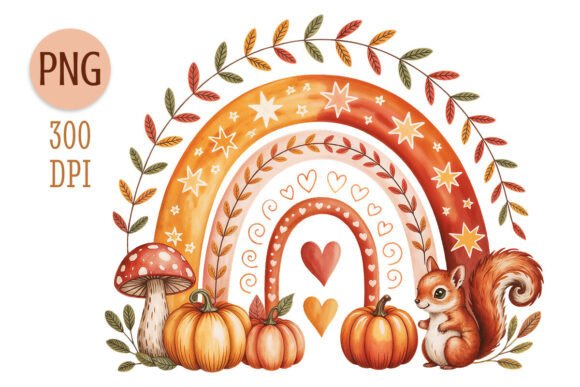 Download Autumn Rainbow with Squirrel Clipart PNG - Autumn Collection