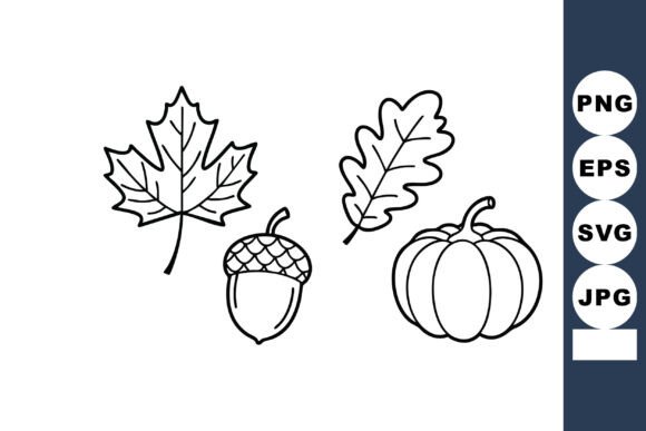 Download Autumn Leaves Acorn and Pumpkin Outline - Autumn Collection