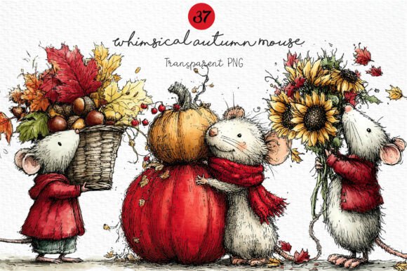 Download Whimsical Autumn Mouse Clipart PNG - Autumn Collection