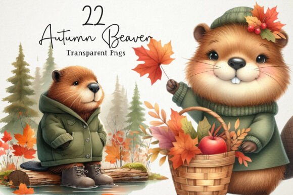Download Autumn Beaver Clipart Bundle - Autumn Collection