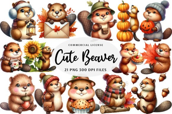 Download Watercolor Autumn Cute Beaver Clipart - Autumn Collection