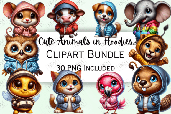 Download Cute Cartoon Animals in Hoodies Clipart - Premium Resources