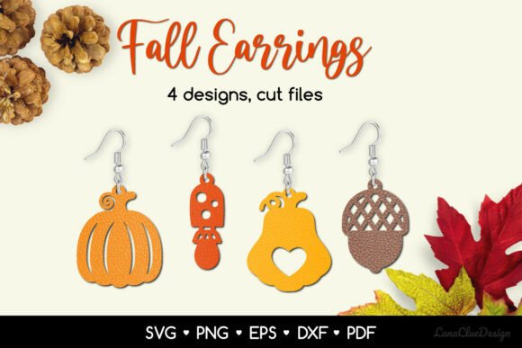 Download 4 Autumn Earrings SVG, Fall Pendant - Autumn Collection