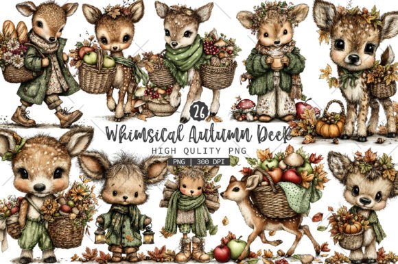 Download Whimsical Autumn Deer Clipart Bundle - Autumn Collection