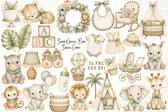 Download Safari Nursery Baby Shower Clipart PNG - Safari nursery Collection