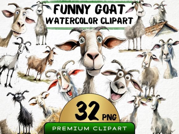 Download Funny Goat Clipart Bundle Watercolor PNG - Goat Collection